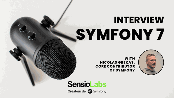 Interview Symfony 7 with Nicolas Grekas and a radio mic illustration on a clear background