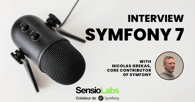 Interview Symfony 7 with Nicolas Grekas and a radio mic illustration on a clear background