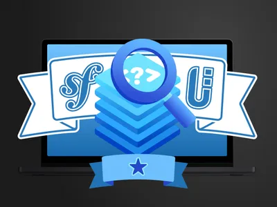 Symfony with a magnifying glass and files with a star on a blue background
