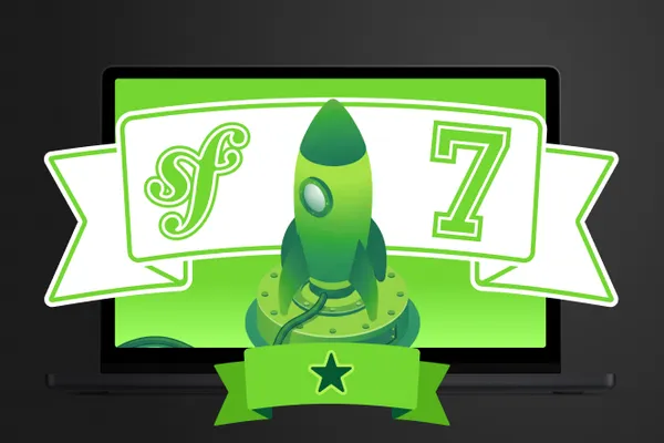 Symfony 7 with a rocket and a star on a green background