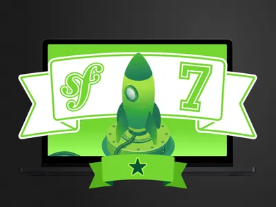 Symfony 7 with a rocket and a star on a green background