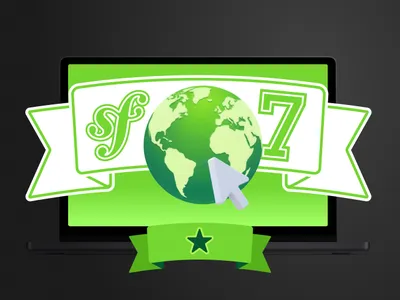 Symfony 7 with a globe and a mouse click on a green background with a star