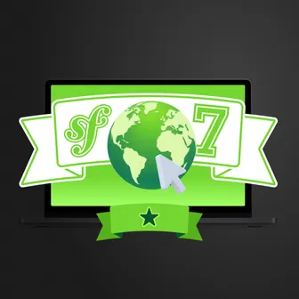 Symfony 7 with a globe and a mouse click on a green background with a star