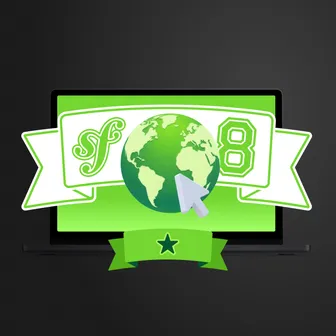 Symfony 8 with a globe and a mouse on a green background with a star