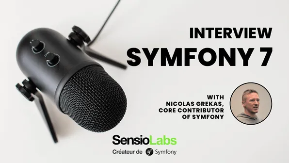 Interview Symfony 7 with Nicolas Grekas and a radio mic illustration on a clear background