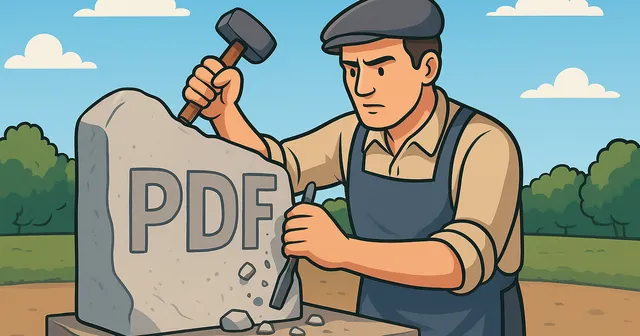 A man sculpting a rock with PDF written on it