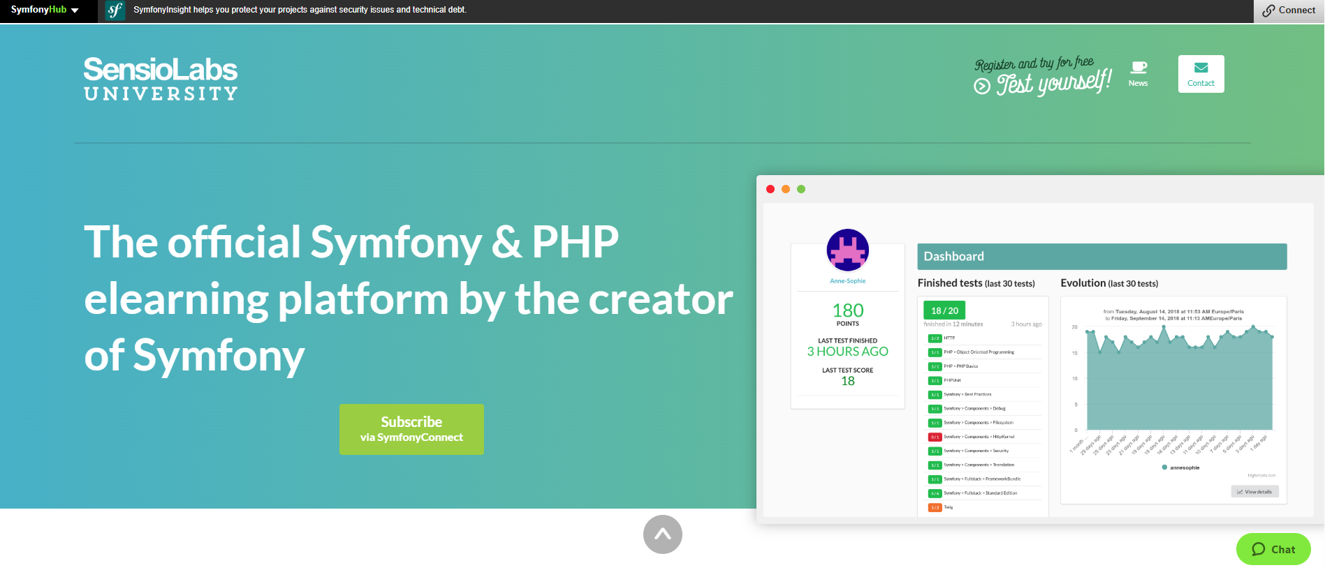Website of SensioLabs University Platform